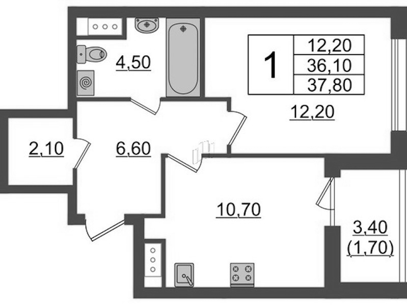 1-комнатная квартира 37.8 м², 9/9 эт., ЖК «А101 Лаголово»